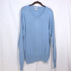 Peter Millar V-Neck Sweater Mens Large Blue Cotton Cashmere Blend Pullover